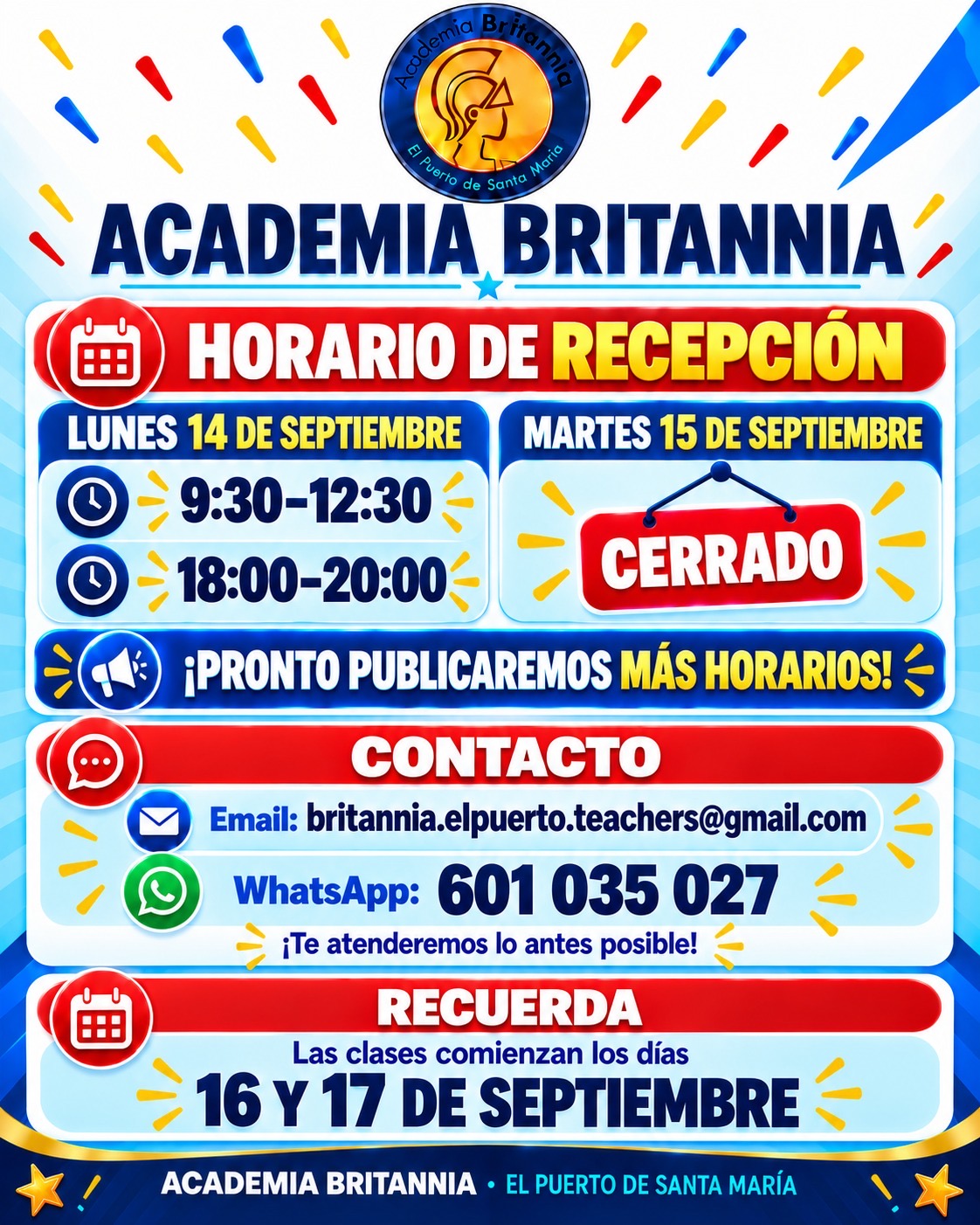 Horarios semana del 14 al 18.